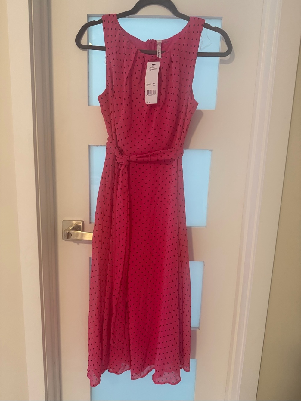 NY Collection Sleeveless Pink Maxi Dress with Black Polka Dots